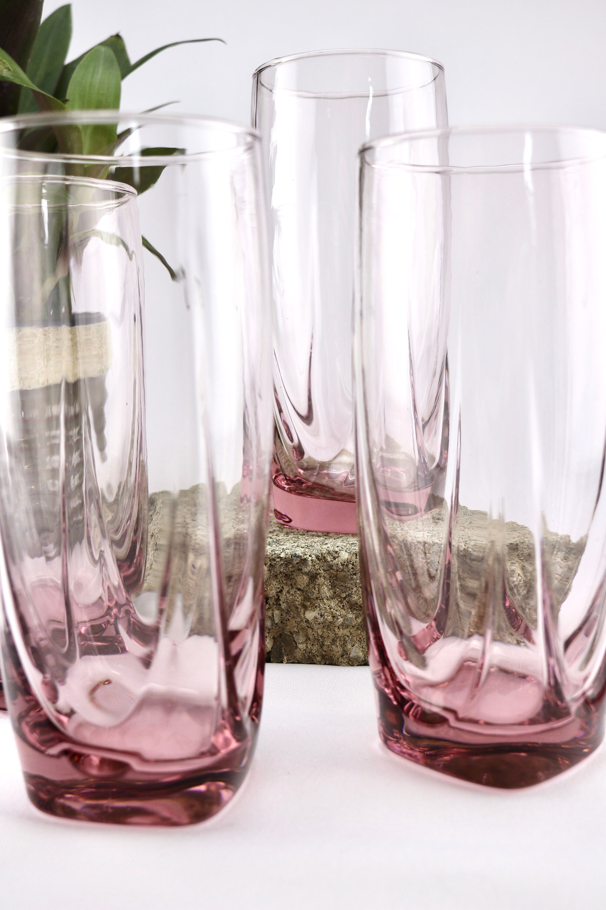 Pink Glasses Pink Highball Glass Pink Barware Set of 4 Etsy