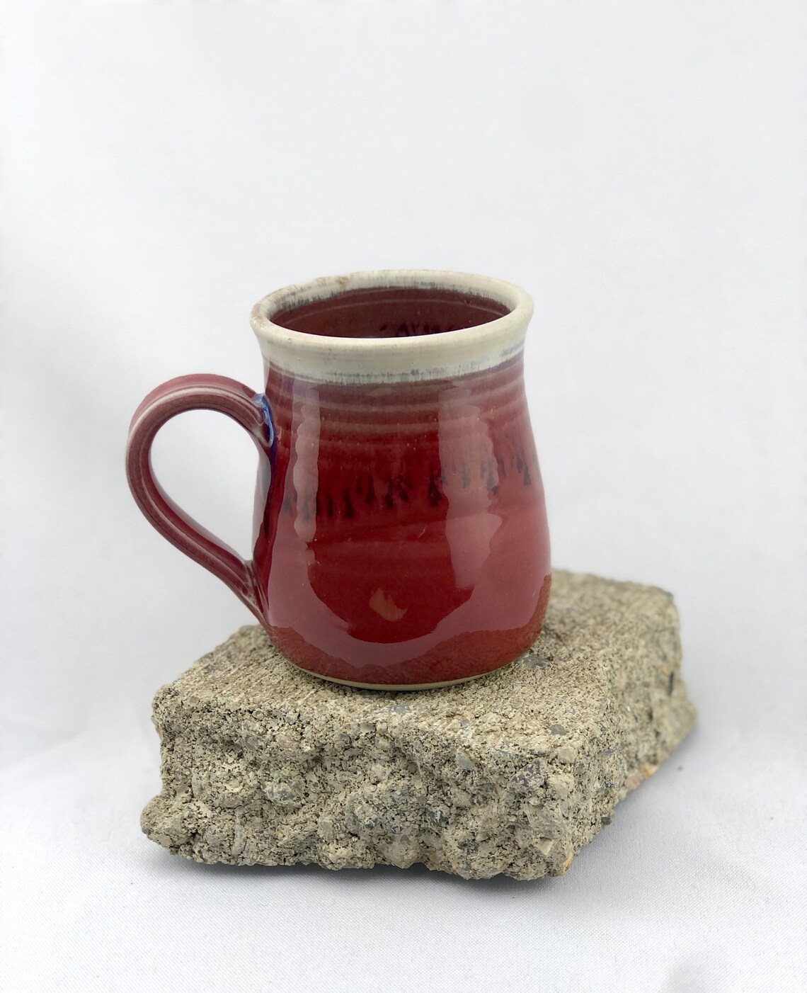 Red Ceramic Mug Glazed Coffee Cup Pottery Mug Signed Etsy