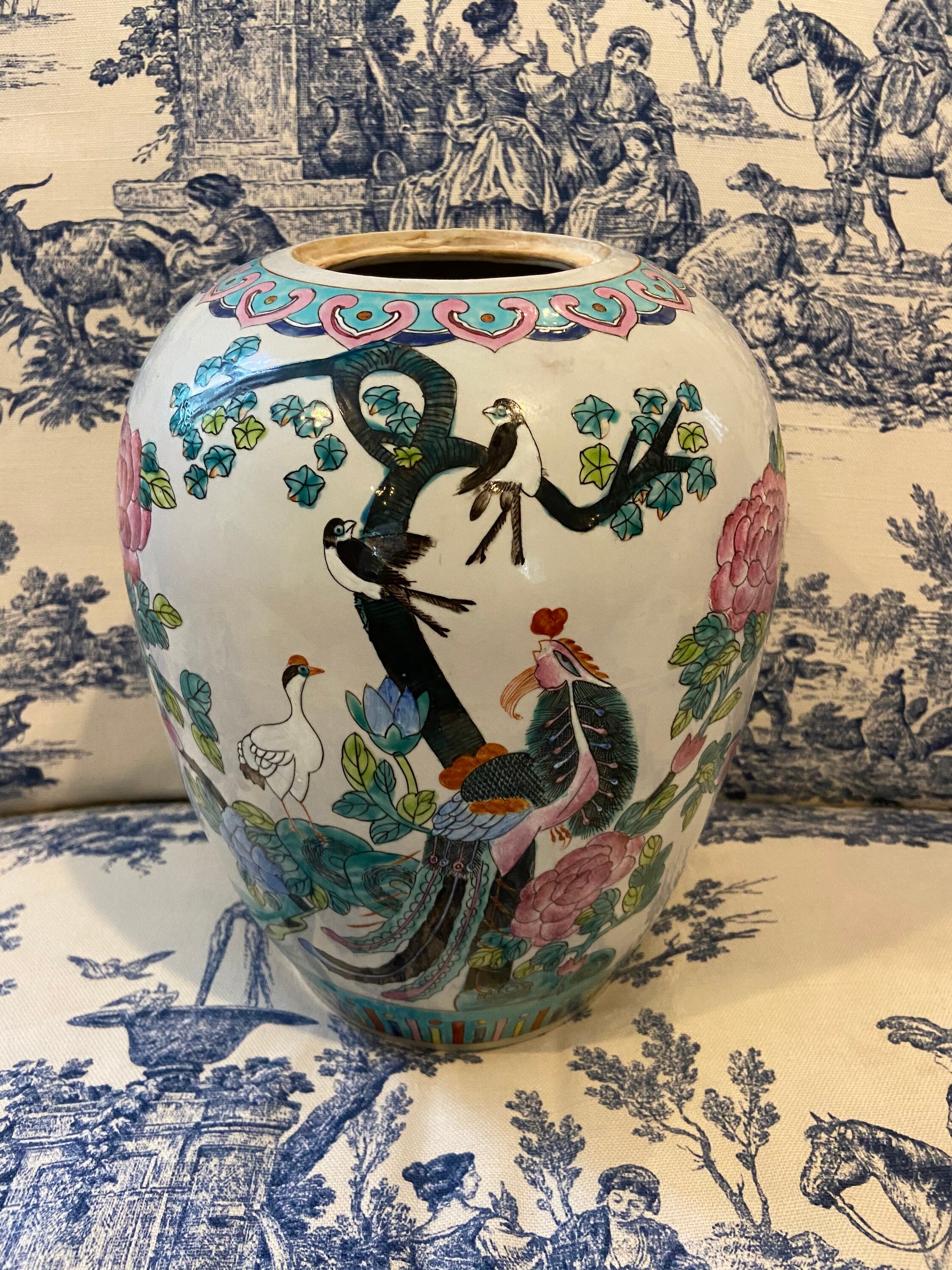 Fabulous Vintage chinoiserie colorful Vase temple jar Etsy