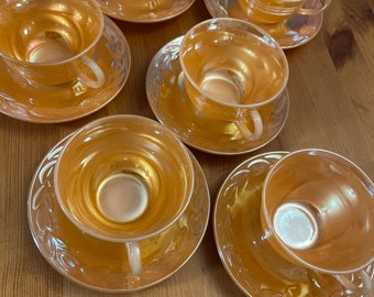 Fire King Peach Lustre set of Six Cups and Saucers
