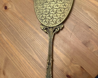 Antique Brass Hand Mirror- Beautiful Art Nouveau Style
