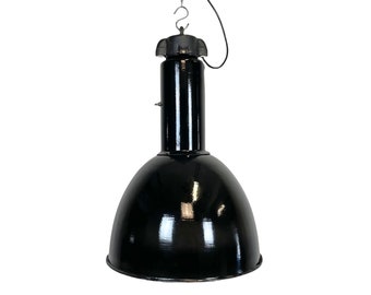 Industriële Bauhaus zwart emaille hanglamp, jaren 30