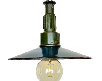 Lampe à Suspension Industrielle Bleue en Émail avec Plateau en Fonte d'Aluminium, 1960s