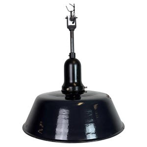 Industrial Black Enamel Factory Lamp with Porcelain Top, 1950s