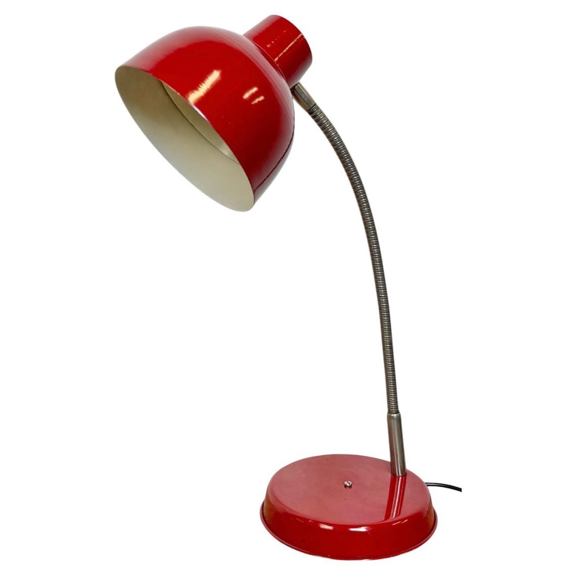 Red Industrial Gooseneck Table Lamp, 1960s, foto 1 di 5