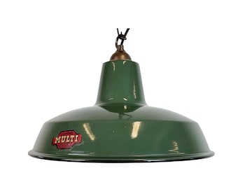 Industriële groen geëmailleerde fabriekshanglamp van Multi Electrical Co., jaren 60