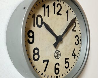 Grey Industrial Factory Wall Clock From Chronotechna, 1950s - Etsy