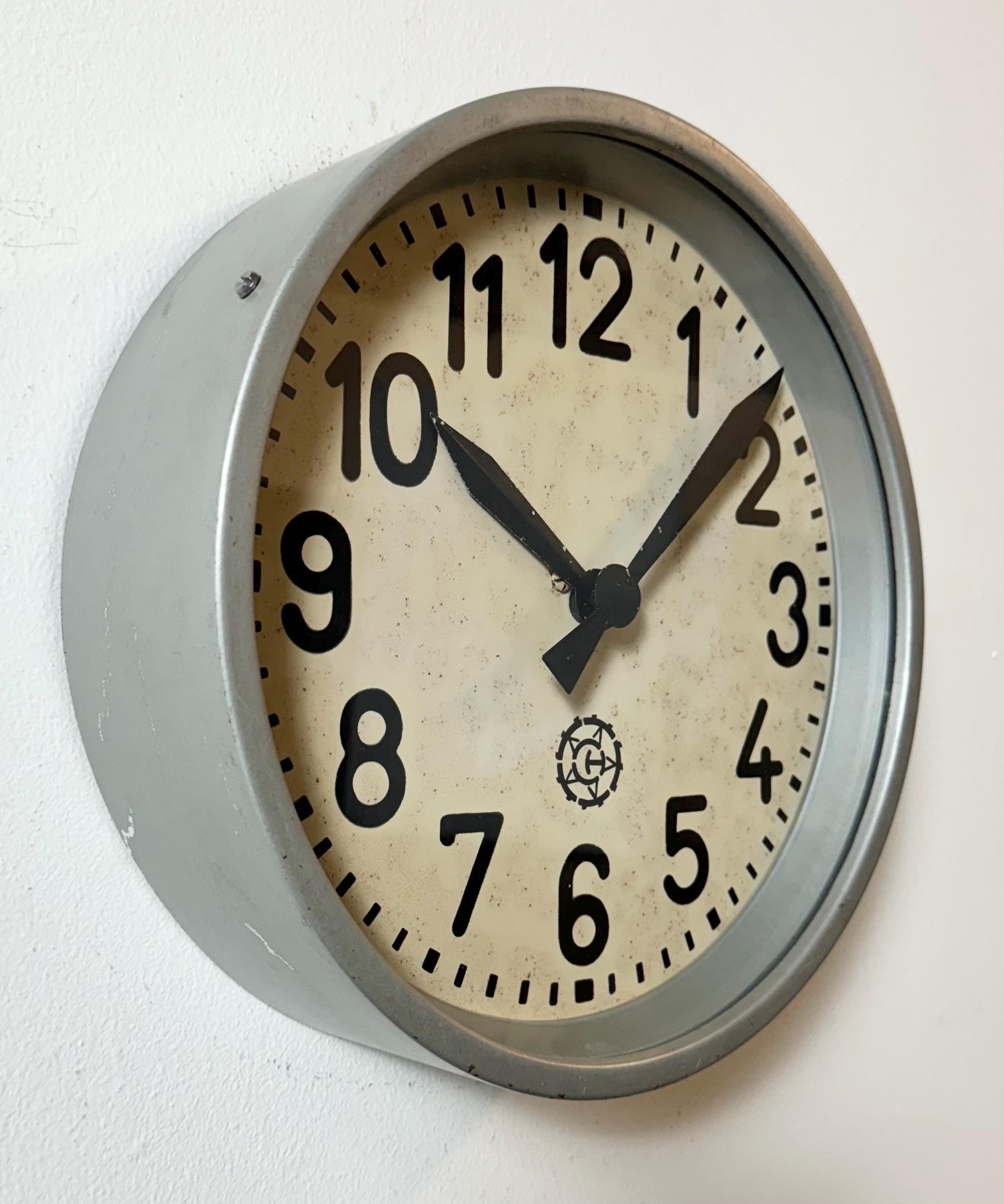 Grey Industrial Factory Wall Clock From Chronotechna, 1950s - Etsy