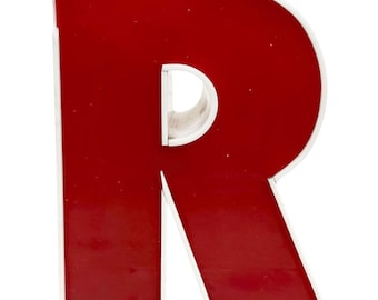 Lettera R rossa vintage con facciata, anni '70