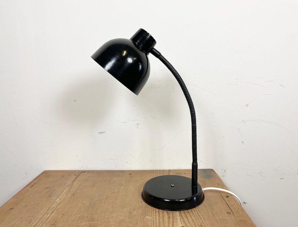 Black Industrial Gooseneck Table Lamp, 1960s, foto 2 di 5