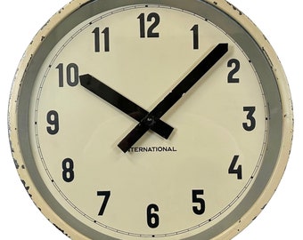Industrial Factory Beige Wall Clock from International, 1950s
