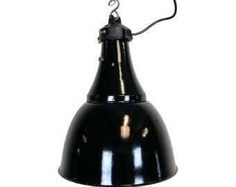 Industriële zwart emaille Bauhaus hanglamp, jaren 30