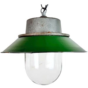 Green Enamel and Cast Iron Industrial Pendant Light, 1960s
