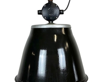 Lampe à Suspension Industrielle en Émail Noir, 1960s