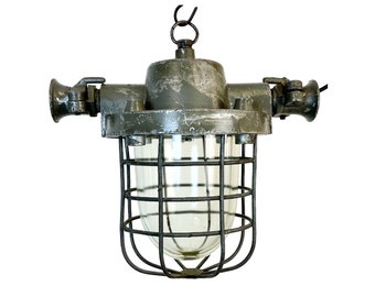 Lampe à Suspension Cage Industrielle en Fonte d'Aluminium, 1960s