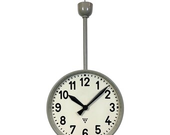 Grande Horloge Industrielle Double Face pour Chemin de fer ou Usine de Pragotron, 1950s