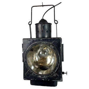 Vintage Industrial Black Railway Lantern, 1960s