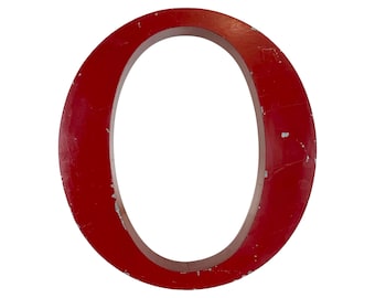 Lettera O in ferro rosso vintage, anni '70