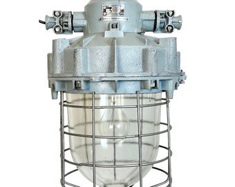 Grande Lampe de Bunker Industrielle Grise avec Cage en Fer d'Elektrosvit, 1970s