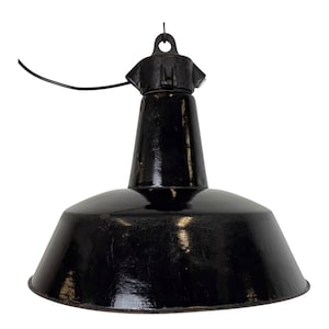 Industrial Black Enamel Factory Lamp with Cast Iron Top, 1950s
