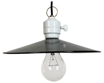 Industriële blauw geëmailleerde plafondlamp, jaren 1950
