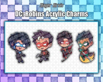 DC Robin BatFamily Acryl-Schlüsselanhänger: Chibi-Fanart-Accessoire für Handtaschen