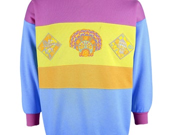 vintage (Smartline) - Sweat-shirt ras du cou colorblock et à motifs géométriques des années 1990 Medium