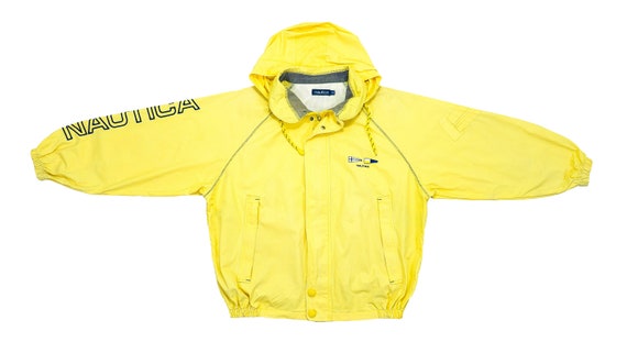 Nautica - Yellow Spell-Out Hooded Jacket 1990's X-