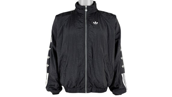 Adidas - Black Stripe Tape Logo Windbreaker 1990's