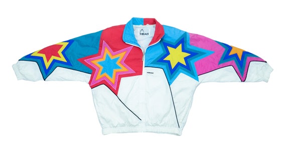 Head - Multicolored Star Bomber Jacket 1990's Medi