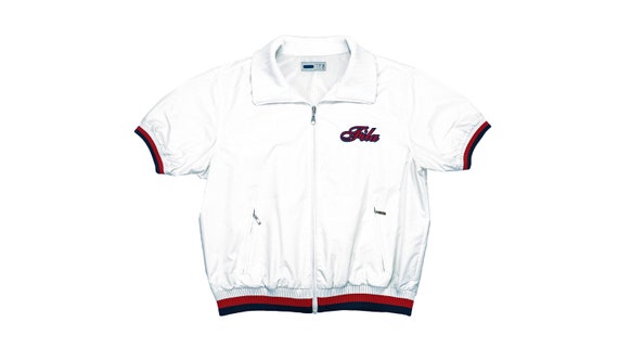 FILA - White Zip-Up T-Shirt 1990's Large