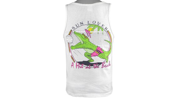 Vintage - White 'Sun Lover' Tank Top 1988 Medium