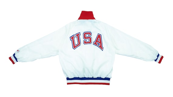 Champion - White 'USA' Satin Jacket 1980's Large