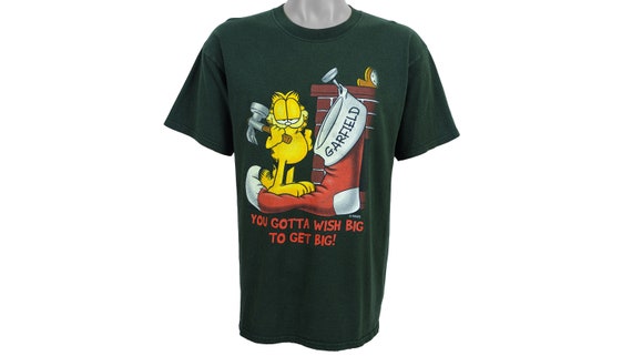 Vintage - Green 'Garfield' T-Shirt 1990's Large