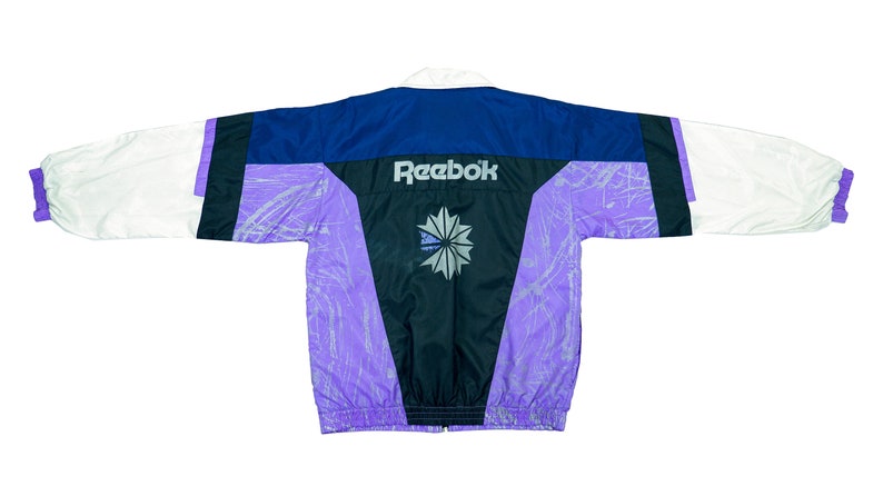 Blue and Purple and White /'Spell-Out/' Windbreaker 1990/'s Large Reebok