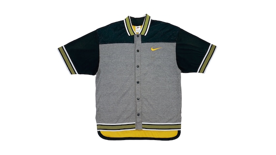 Nike - Grey and Black Mesh Button Up T-Shirt 1990'