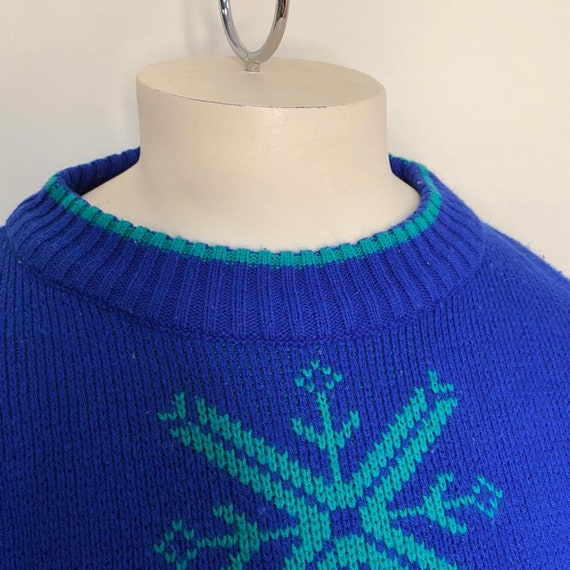 Vintage 80s blue & teal snowflake sweater 1X - image 3