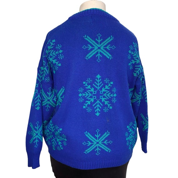 Vintage 80s blue & teal snowflake sweater 1X - image 5