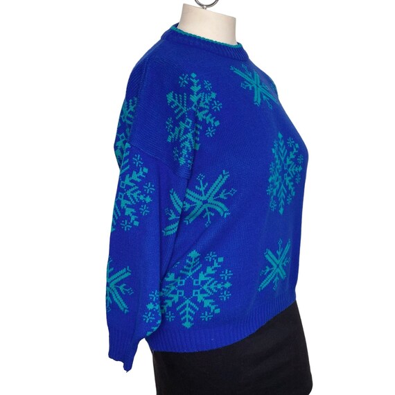 Vintage 80s blue & teal snowflake sweater 1X - image 4