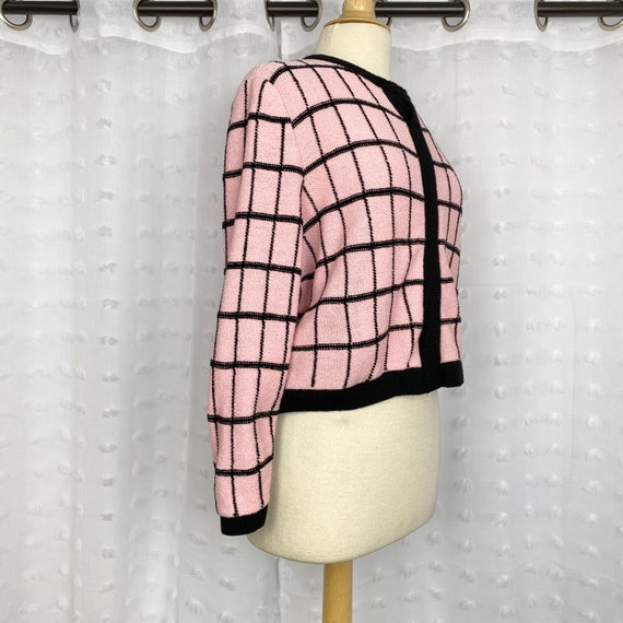 Vintage 80s pink & black crop sweater M - image 4