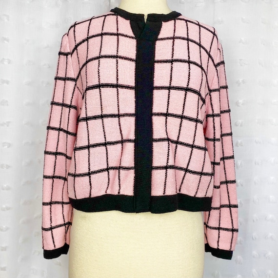 Vintage 80s pink & black crop sweater M - image 1