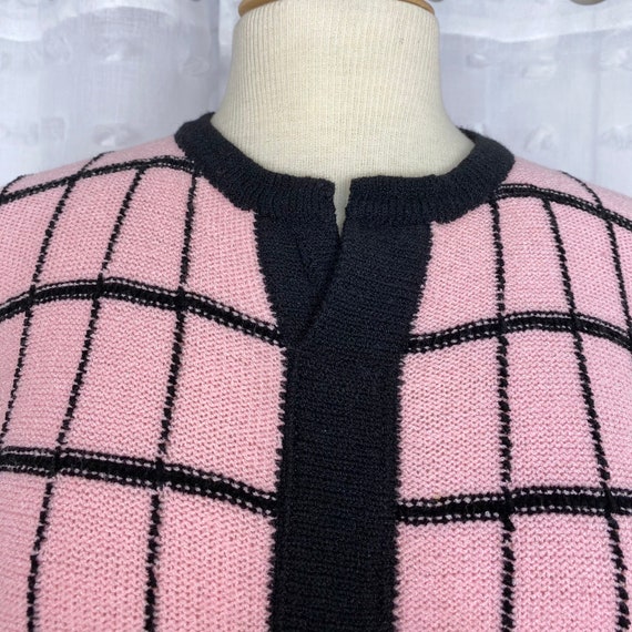 Vintage 80s pink & black crop sweater M - image 3