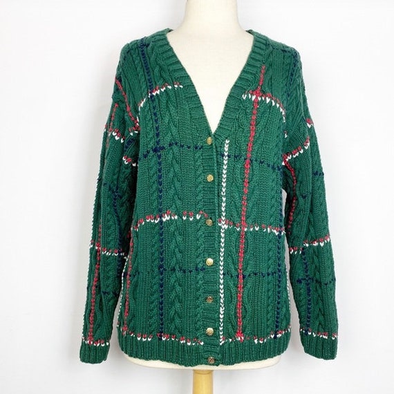 Vtg 80s 90s IZOD oversized green cardigan sweater