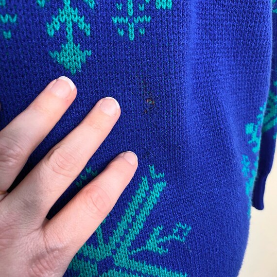 Vintage 80s blue & teal snowflake sweater 1X - image 6