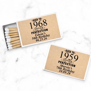 Set of 50 Personalized Matchbox with Labels Aged To Perfection, Party Favor Matches Favors, Rustic Theme Favors 812