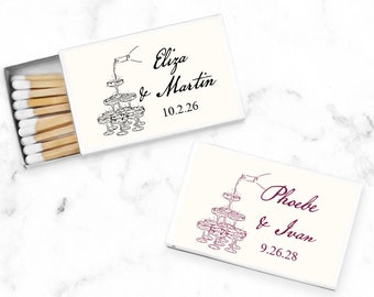 Champagne Tower Personalized Matchbox Labels, Personalized Wedding Party Matches Favors 887, Set of 50