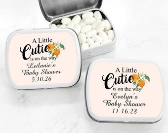A Little Cutie is On The Way Personalized White Mint Tin Containers Labels, Personalized Baby Shower Tins Favors DIY Kit 847, Set of 8