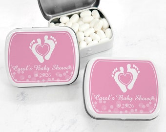 Baby Shower Personalized White Mint Tin Containers Labels, Baby Shower Mint Tin Container Favors 867, Set of 8