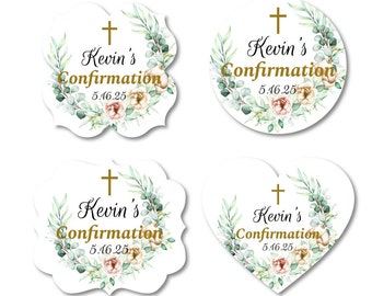 Set of 20 Confirmation Personalized Fancy Shaped Labels, Personalized Confirmation Favor Labels Stickers  888