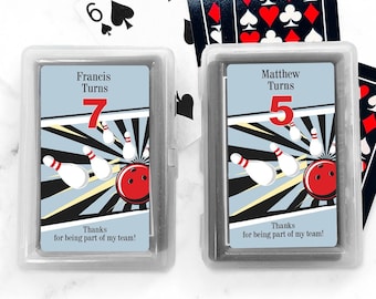 Blue Bowling Birthday Personalized Playing Cards Favors, Personalized Birthday Playing Cards Favors 935, Set of 10